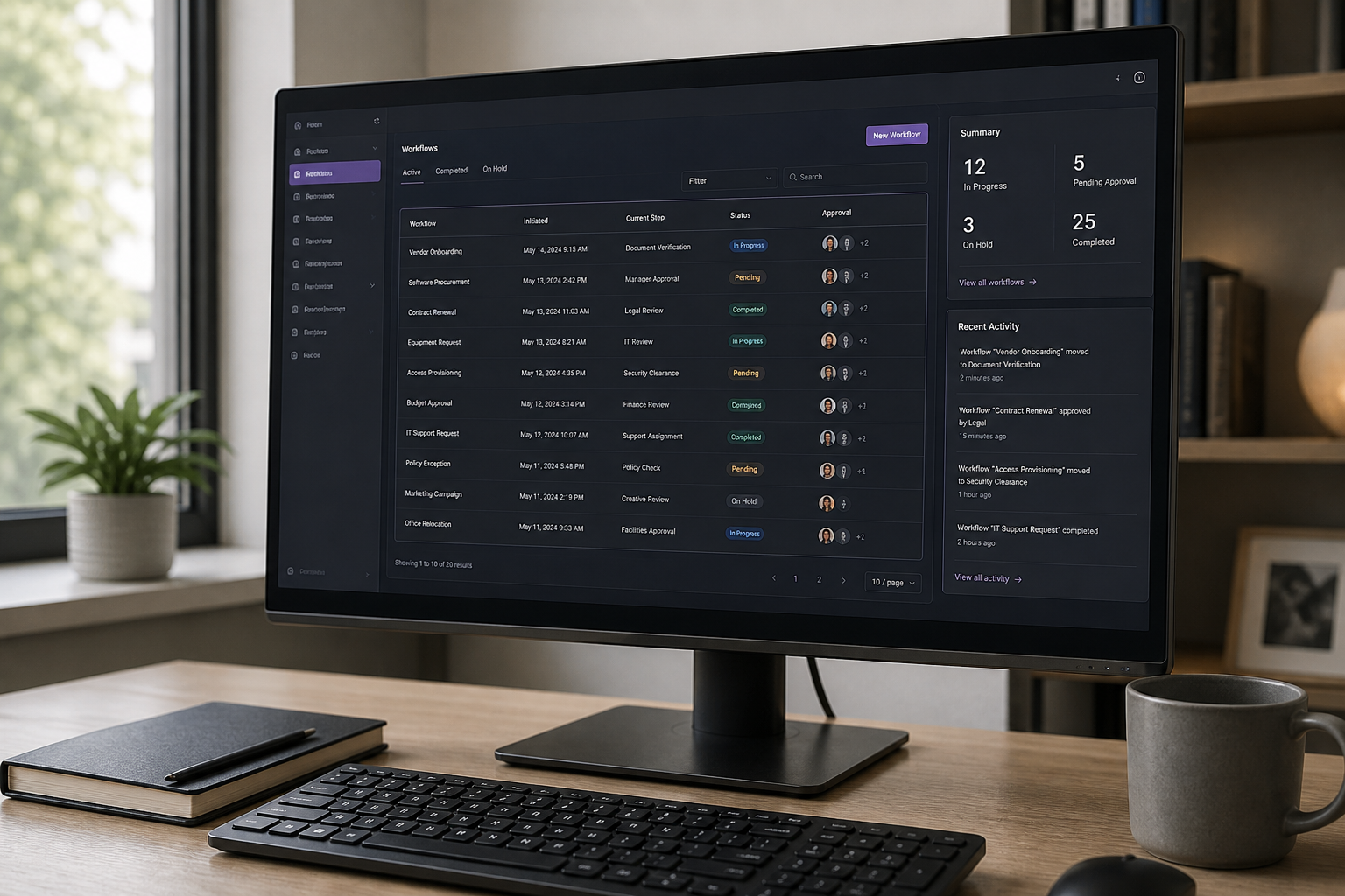 Operations dashboard combining messages, spreadsheet records, and approvals into one workflow